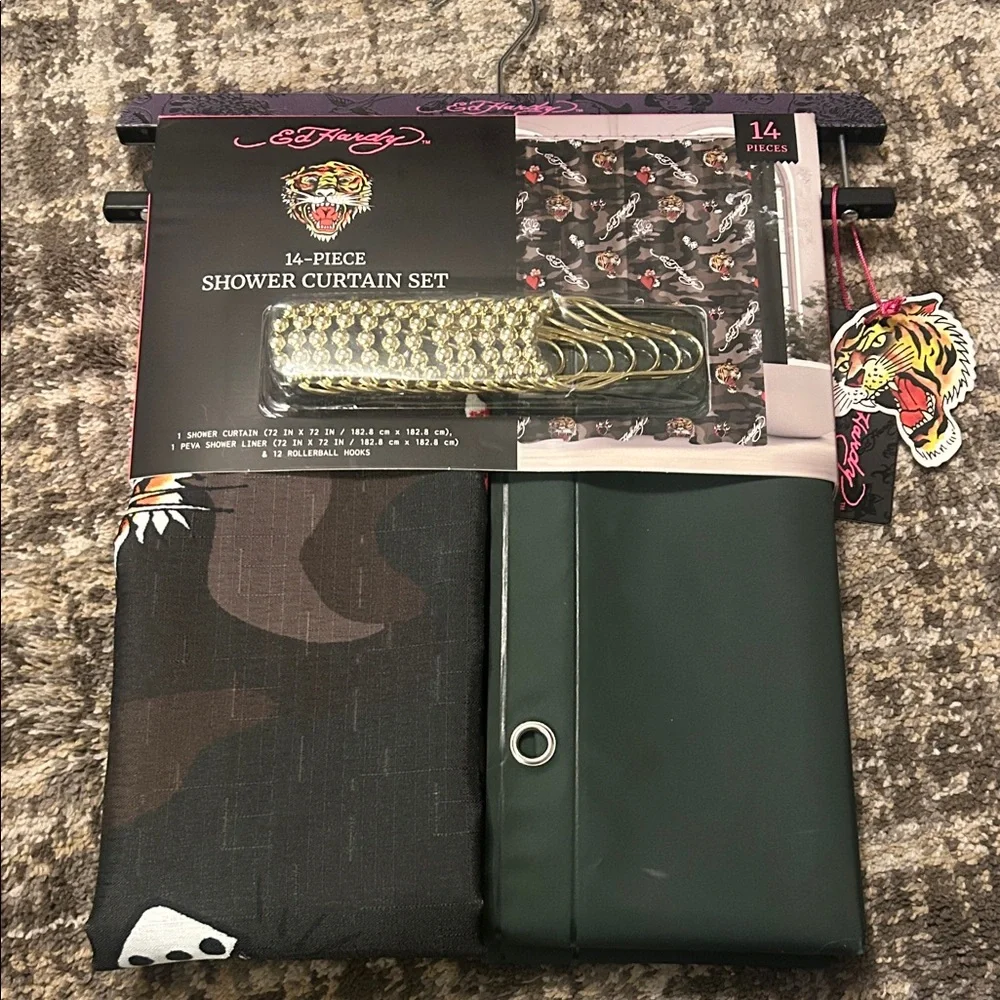 New Ed Hardy Dark Green Camel Shower Curtain Set